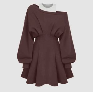 Brown Long Sleeve Little Box Mini Dress