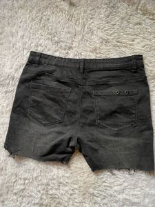 Dark Wash Denim Shorts with Grommet Detail