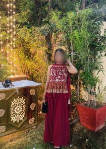 wine Embroidered sharara Set