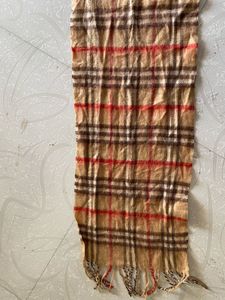 Beige Checkered Winter Scarf with Fringes