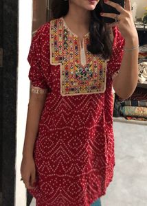 Red Bandhani Navratri Dress Set