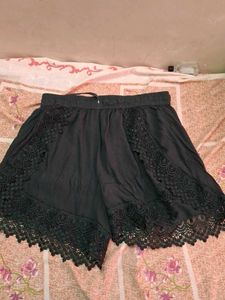 Black Lace Trim Shorts