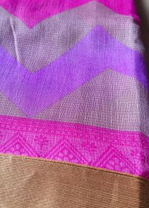 Magenta Tissue Saree with Silver Zari Border