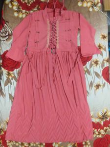 Women Solid Cotton Rayon Anarkali Kurta (Pink)
