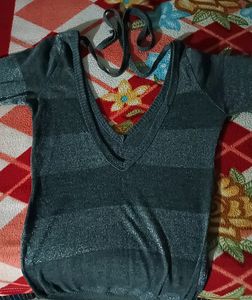 Madness Grey Deep V Neck Winter Top