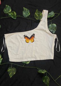 Butterfly One Shoulder Crop Top