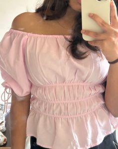 Pink Shirred Detail Top