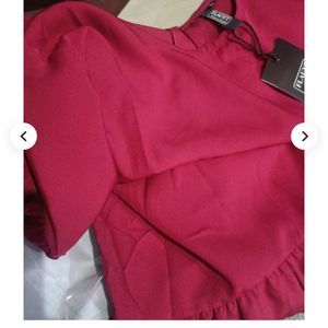 Tiered Dark Pink Dress with Balloon Sleeves