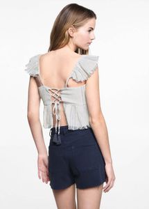Mango off White Printed Top w Open Back Details