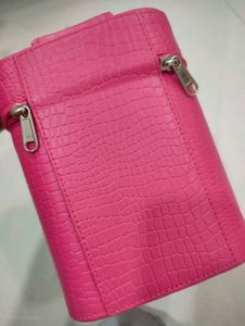 Pink Faux Croc Makeup Train Case