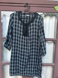 Plaid Tunic Top with Crochet Details