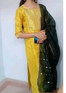 Lemon Yellow Kurta Set With Dupatta