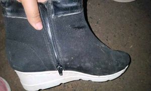 Black Wedge Heel Boots