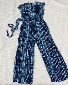 StyleStone blue and white tie-dye printed jumpsuit
