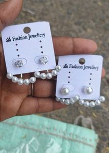 Pearl &amp; Crystal Earrings Pack Of 1 Korean Studs