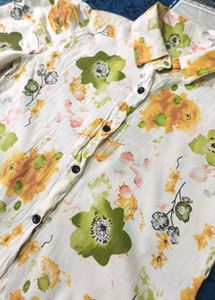 Pretty Flowers Print Shirt Style Cream Colour Top