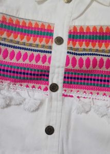 White Embroidered Denim Jacket