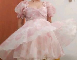 Pink Puff Sleeves Princess Mini Dress