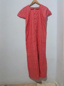 Coral Ditsy Floral Button-Down Nighty