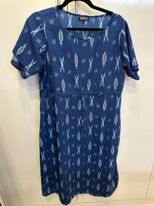 Size XL Lovely Ikat Print Blue Mayra Midi Dress