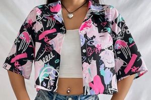 Abstract Print Cropped Shirt