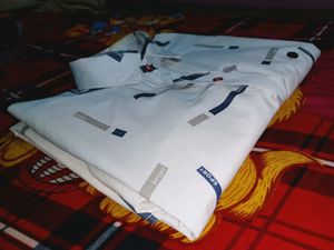 White Blue Mixed Color Cotton Shirt