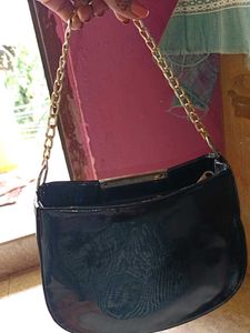 Vintage Black Patent Leather Chain Bag
