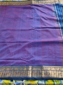 Purple and blue Saree with unstitched blouse piece
