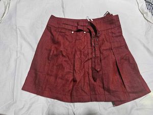 Burgundy Pleated Mini Skirt
