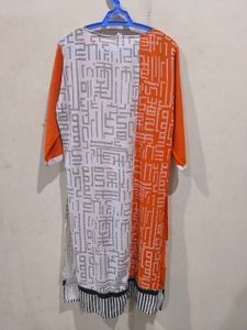 Oraange Boat Neck Kurti.