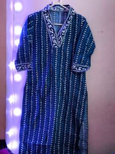 Blue &amp; White Printed Kurta
