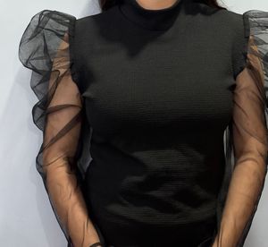 Black Balloon Sleeves Top