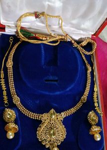 Long Golden Necklace With Earrings