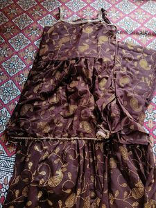 Brown Dress with Gold Floral Detail