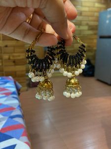 Beaded Jhumka Hoop Earrings