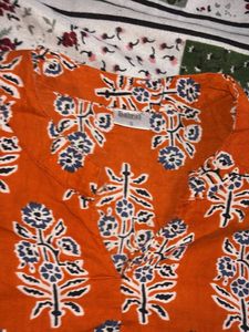 Orange Printed Kurta