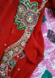 Red Beutiful Sari With Heavy Work