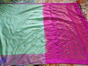 pista with pink soft silk. Saree