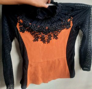 Dark Rust Orange & Black Italy Inspired Top