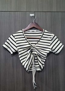 black and white stripes crop top