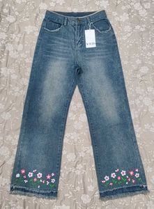 Floral Embroidered Wide Leg Jeans