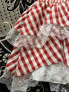 Red Gingham Ruffle Mini Skirt