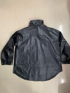 Black Faux Leather Shirt Jacket