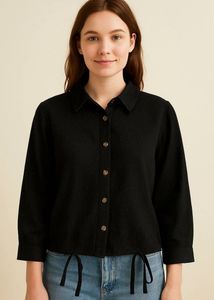 Green Print Tie-Waist Shirt