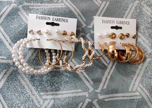 12 Pair Gold &amp; Pearl Earring Set