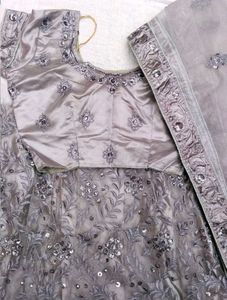 Elegant Grey Embroidered Lehenga Choli Set