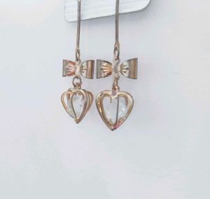 Golden Heart With Bow Aesthetic Korean  Earings