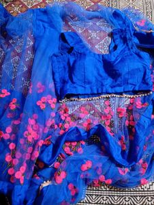 Blue Ready To Wear Net Saree With Padded Blouse