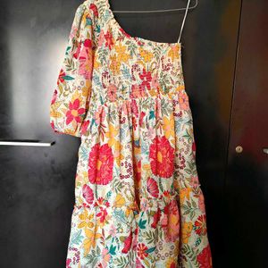 One shoulder floral midi dress multi colour (XS)