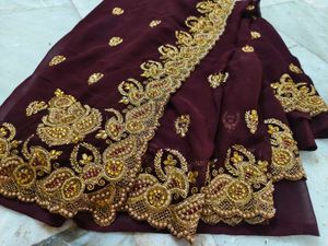 Coffee Brown Saree With Beautiful 🤩 Work